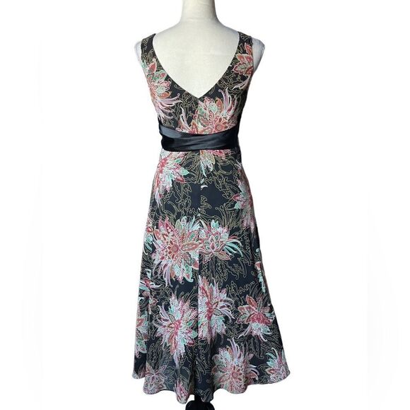 Evan Picone Black Chiffon Dress w/ Floral Designs & Satin Sash (Size: 10P) - Picture 3 of 14